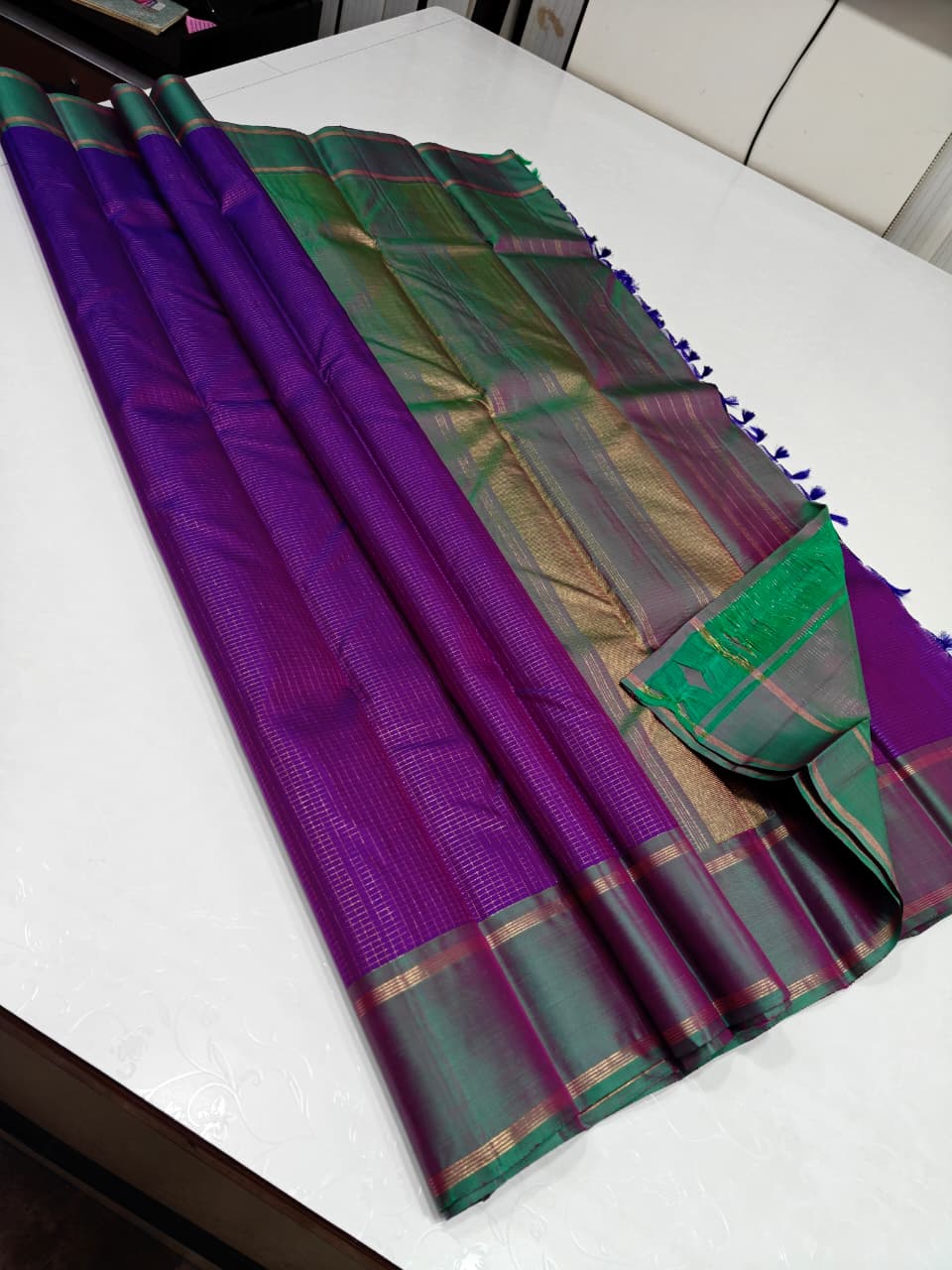 Blue Kancheepuram Silk Saree with Traditional Woven Design